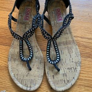 Black Wedge Sandals Size 8